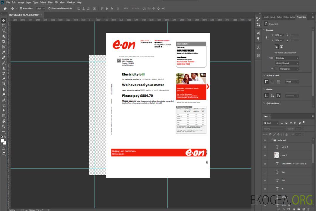 Facture d'entreprise de services publics d'E.ON au Royaume-Uni, SCR template